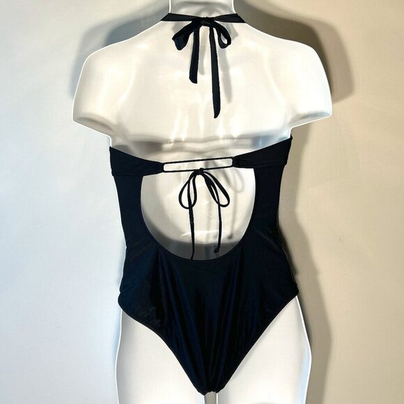 Kona Sol SZ M Crochet Trim Black Halter One Piece Swimsuit Beach Vacation Boho - Picture 9 of 12